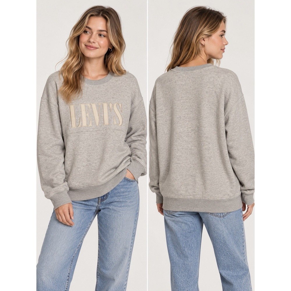 Levi's Premium Women's Large Logo Crewneck Sweatshirt Relaxed Fit Oversized NWT